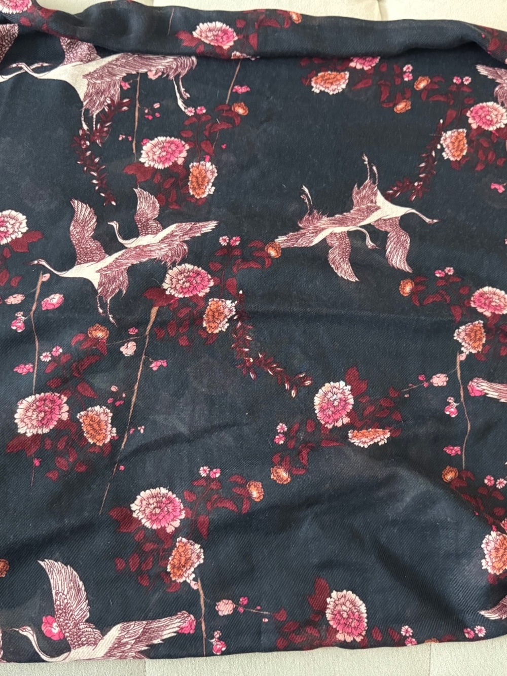 H&M Infinity Scarf Blue Pink Bird Crane Flower Accessories
